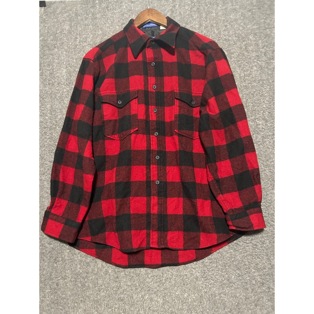 Pendleton outdoorsman virgin wool flannel shirt buffalo plaid Large usa made